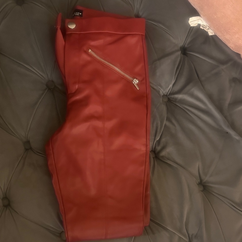 Zara Red burgundy Leather Pants